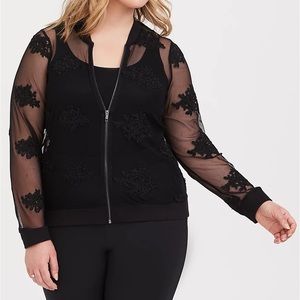 Torrid -  Black Embroidered Mesh Bomber Jacket - size 1